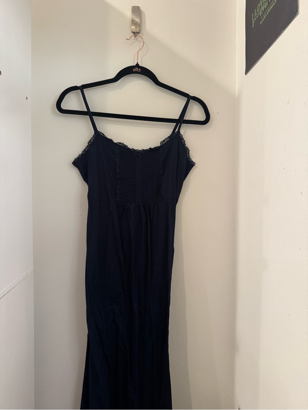 Brandy Melville Navy Blue Midi Dress with Lace Trim - Picture 3 of 8